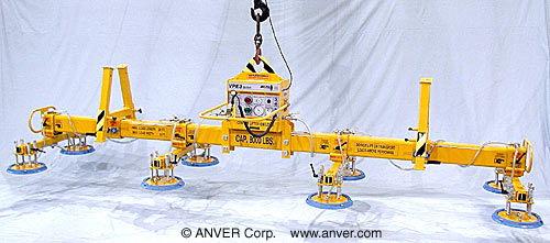 ANVER Electric Powered Vacuum Generator with Eight Pad Heavy Duty Lifting Frame for Lifting & Handling Steel Sheet 20 ft x 8 ft (6.1 m x 2.4 m) up to 8000 lb (3629 kg)